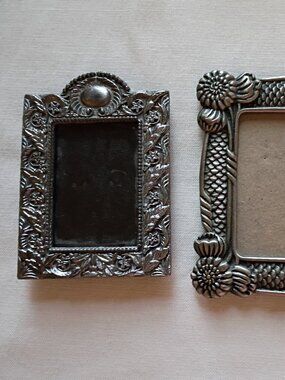 Vintage Ornate Metal Frame Duo- Solid Cast Metal- Tabletop vanity Set